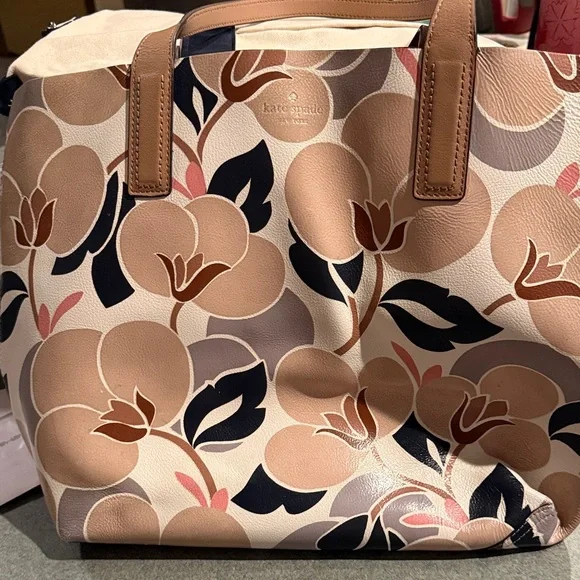 Kate Spade Floral Tote - Cream, Tan, Black, Pink - Picture 6 of 12